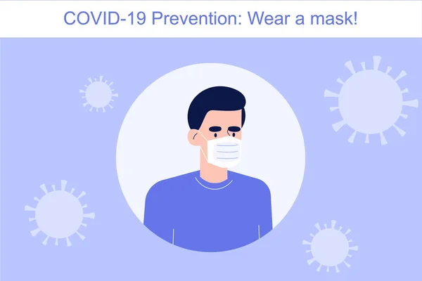Coronavirus Covid 19新颖的预防概念 戴面具保护自己和他人免遭危险的人 防止人群感染的安全规则 Infographics矢量说明 — 图库矢量图片