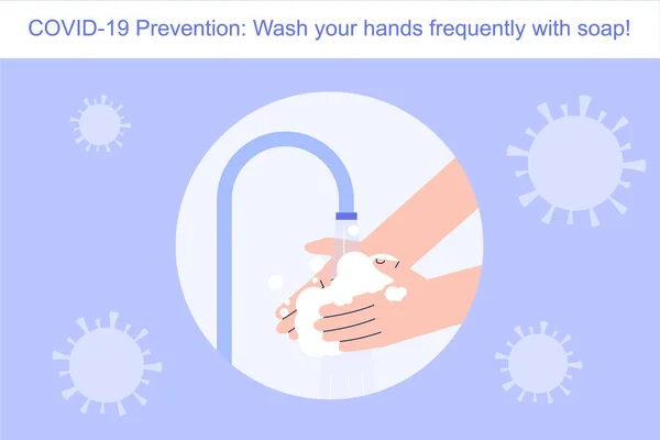 Coronavirus Covid 19新颖的预防概念 用肥皂洗手以保护自己不受危险 防止人群感染的安全规则 Infographics矢量说明 — 图库矢量图片