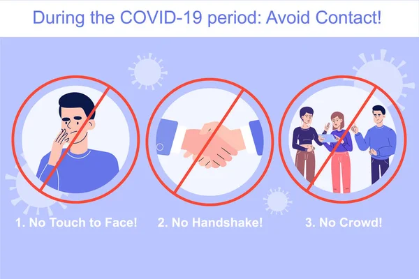 Avoid Contact Covid Novel Period Coronavirus Protection Concept Touch Face — Stock Vector