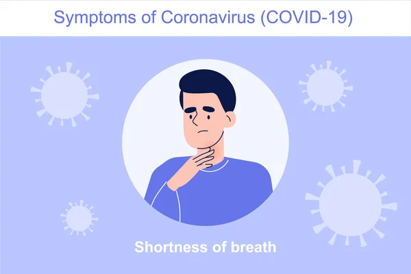 コロナウイルスの症状 Covid コロナウイルス保護の概念 息の不足 インフォグラフィックベクトル図 — ストックベクタ