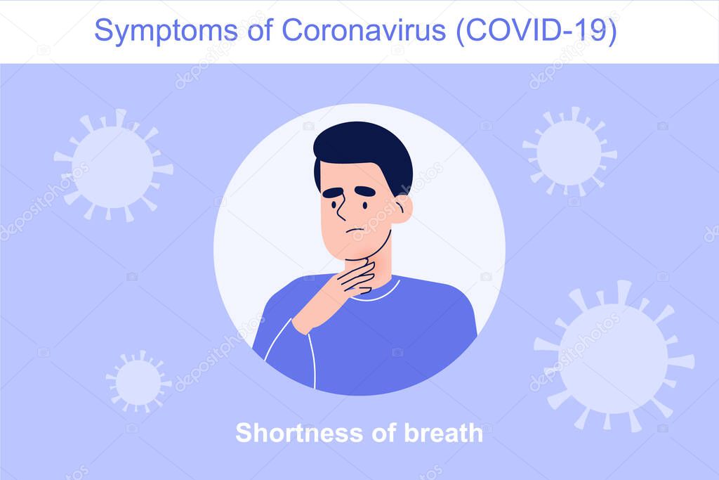 Symptoms of Coronavirus (COVID-19) novel. Coronavirus protection concept. Shortness of breath. Infographics vector illustration