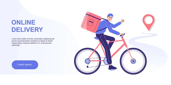Livraison Ligne Concept Service Messagerie Livraison Homme Vélo Pour Livrer — Image vectorielle
