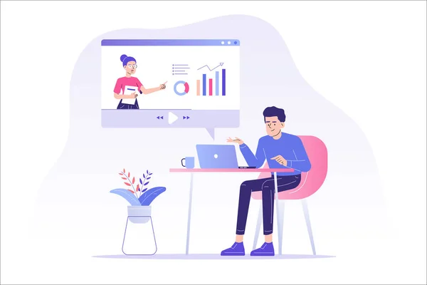 Koncept För Utbildning Nätet Eller Företagsutbildning Online Kvinna Mentor Användargränssnitt — Stock vektor