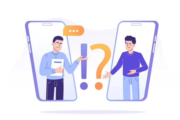 Faq Och Koncept Förvirrad Man Ber Till Online Support Center — Stock vektor