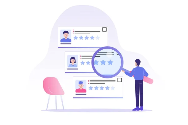 Man Analizando Eligiendo Candidatos Trabajo Con Lupa Concepto Reclutamiento Caza — Archivo Imágenes Vectoriales