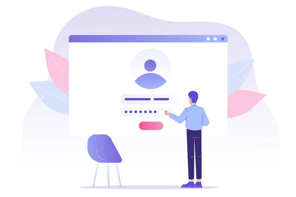 Inscrição Online Conceito Inscrição Homem Jovem Inscrevendo Faça Login Conta —  Vetores de Stock