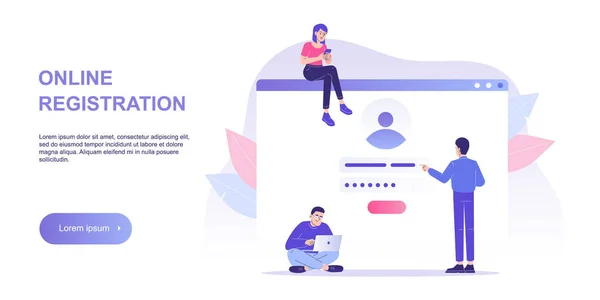 Çevrimiçi kayıt ve kayıt kavramı. İnsanlar kullanıcı arayüzü ile çevrimiçi hesaba kaydoluyor ya da giriş yapıyor. Güvenli giriş ve şifre. UI, mobil uygulama, web için vektör illüstrasyon iniş şablonu