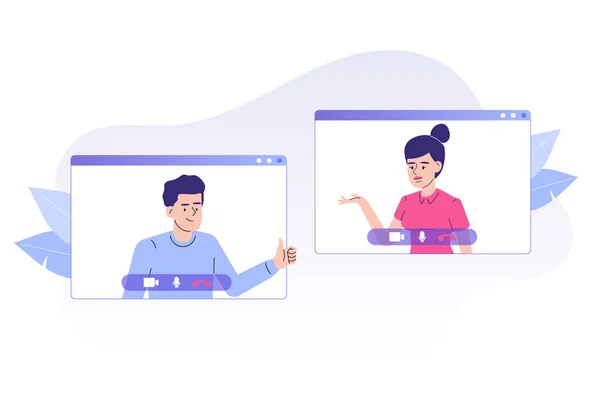 Video Konferans Konsepti Sanal Kullanıcı Arayüzü Penceresinden Video Görüşmesi Yapan — Stok Vektör