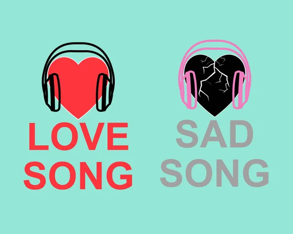 Stone wearing headphone,love and sad song logo icon