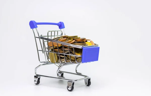 Moneda Dinero Carrito Del Supermercado Tiempo Para Gastar Dinero —  Fotos de Stock
