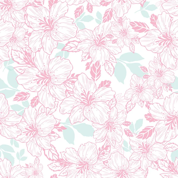 Roze lelie bloem blauw blad witte achtergrond naadloze print achtergrond ontwerp — Stockvector