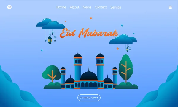 Eid Mubarak Greeting Concept Mit Moschee Illustration Für Web Landing — Stockvektor