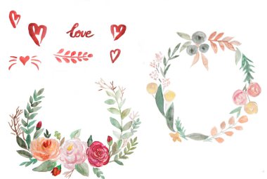 Çiçekli çiçek seti ve düğün davetiyesinde böğürtlenli yapraklar.