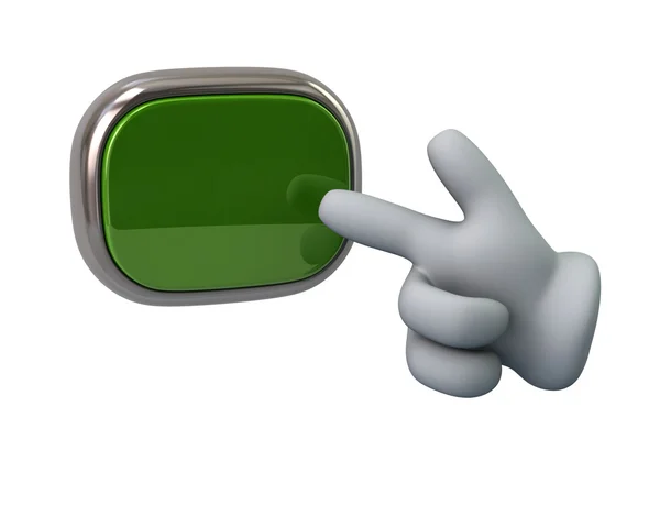 Hand zeigt grünen Knopf — Stockfoto