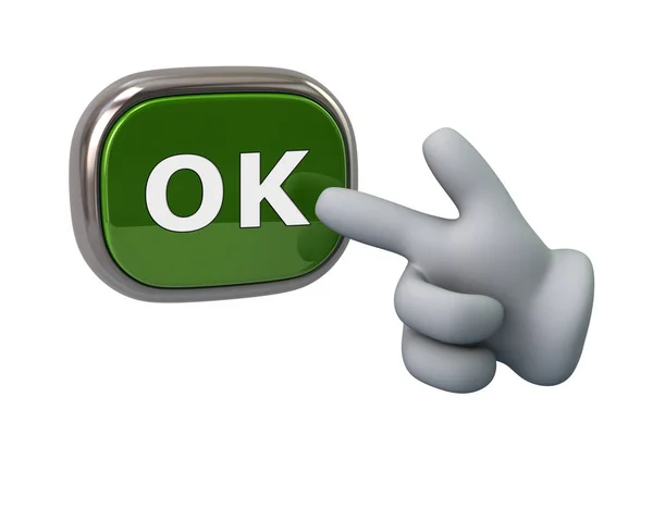 Hand drückt grünen Ok-Knopf — Stockfoto