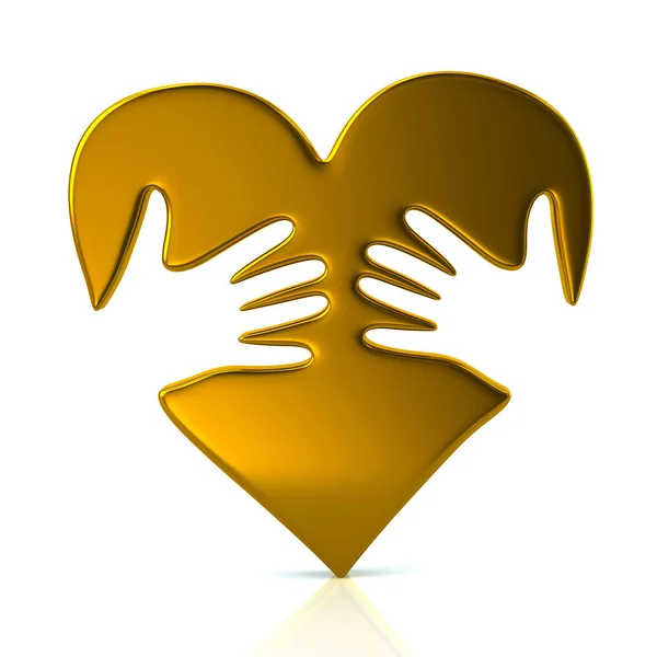Золотое сердце и руки — стоковое фото