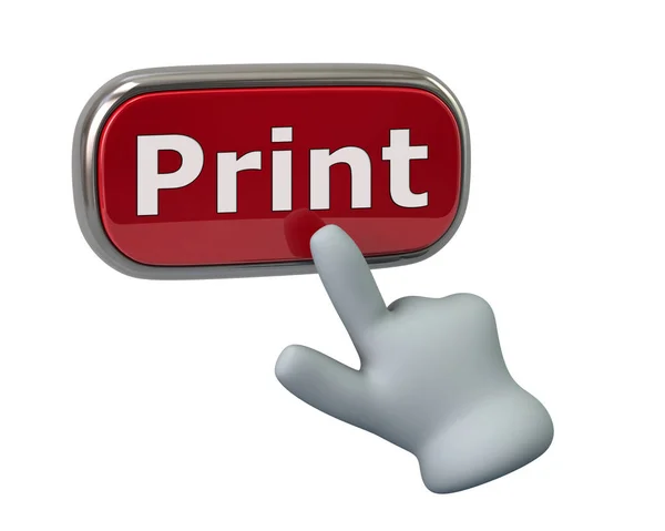 Hand op rood print knop te drukken — Stockfoto