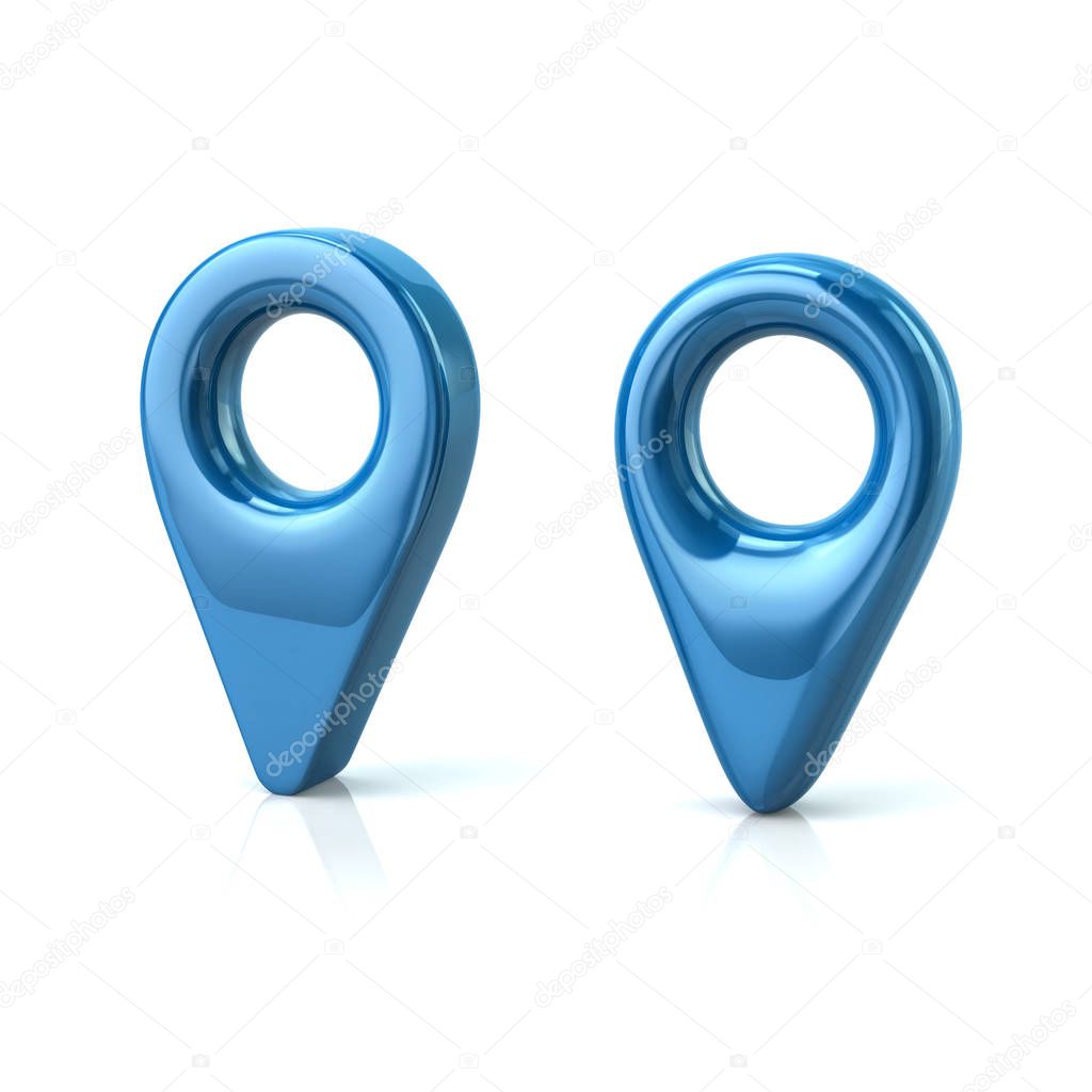 Two blue map pins 3d illustration