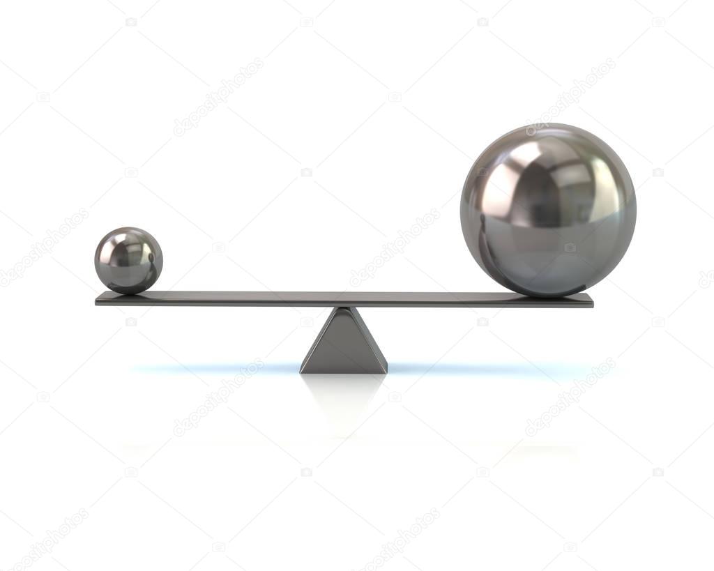 Silver spheres balancing on a seesaw