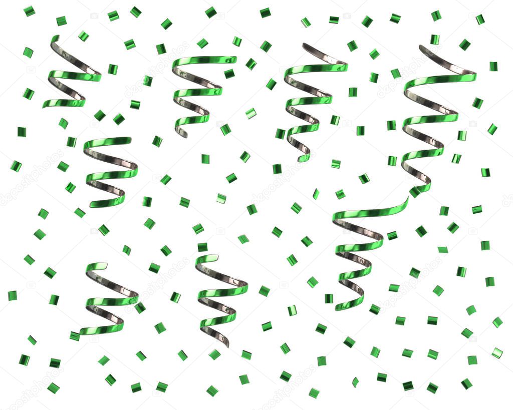 Green and silver confetti streamers