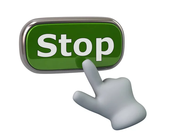 Hand pressing green stop button — Stock Photo, Image