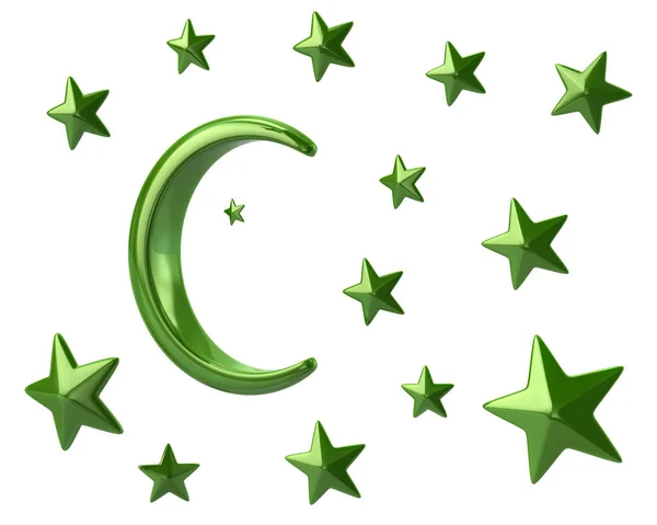 Zöld hold és a csillagok — Stock Fotó