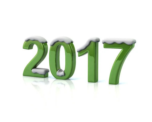 Green number 2017 with snow — Stock Photo, Image