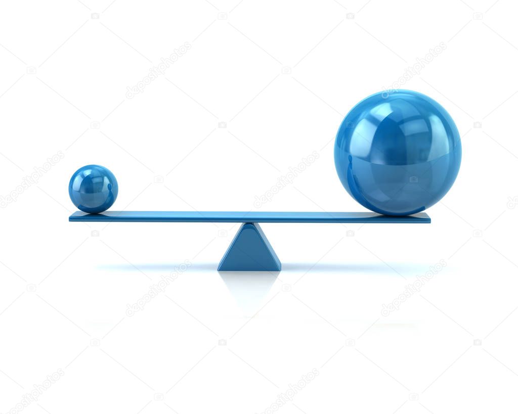 blue spheres balancing on seesaw 