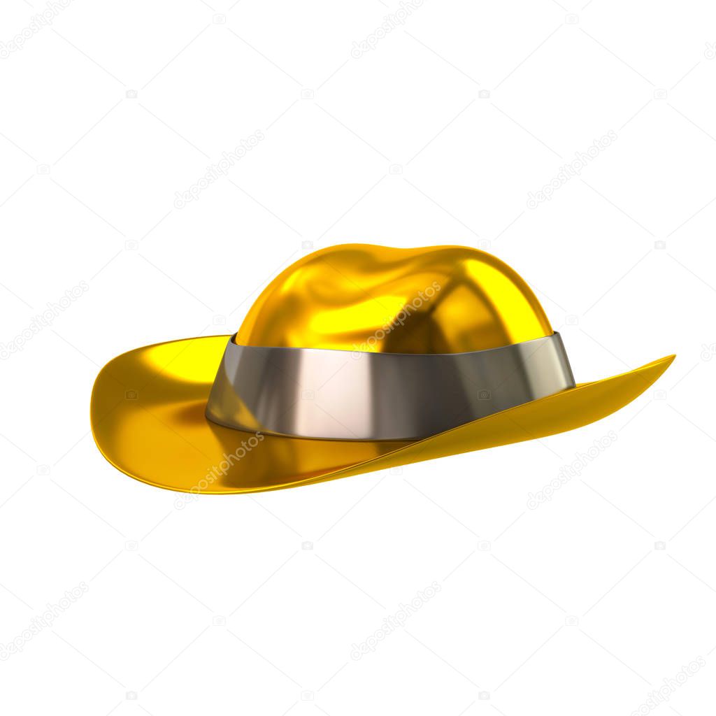 Golden cowboy hat on white background, 3d illustration