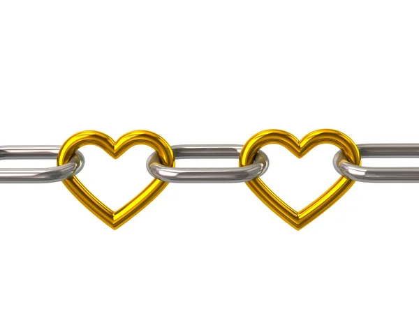 Цепочка с двумя золотыми сердечными связями — стоковое фото