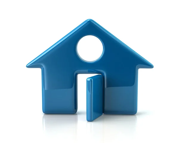 Blue home icon with open door — Stock Photo, Image