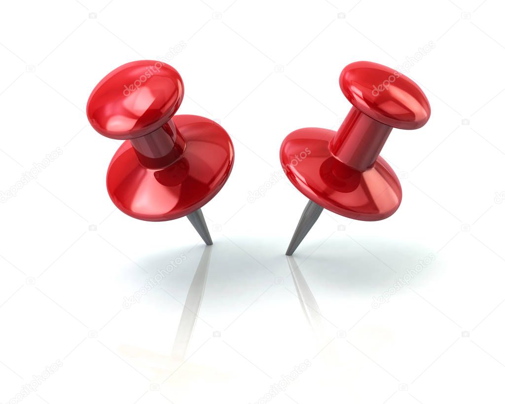 Two push red pins 3d rendering