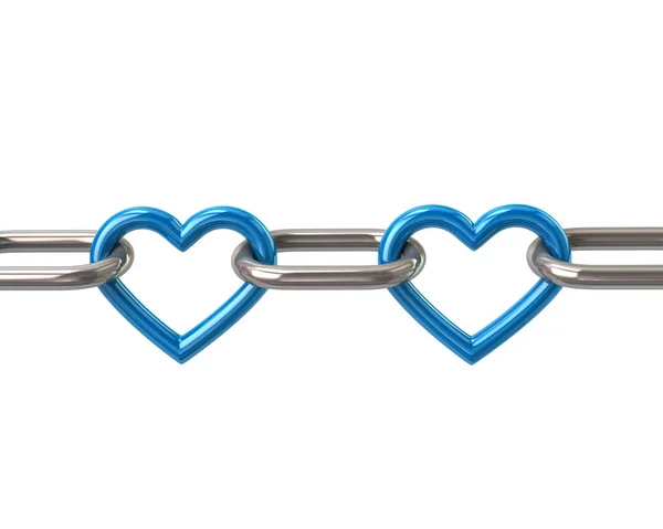 Цепь с двумя синими сердечными связями — стоковое фото