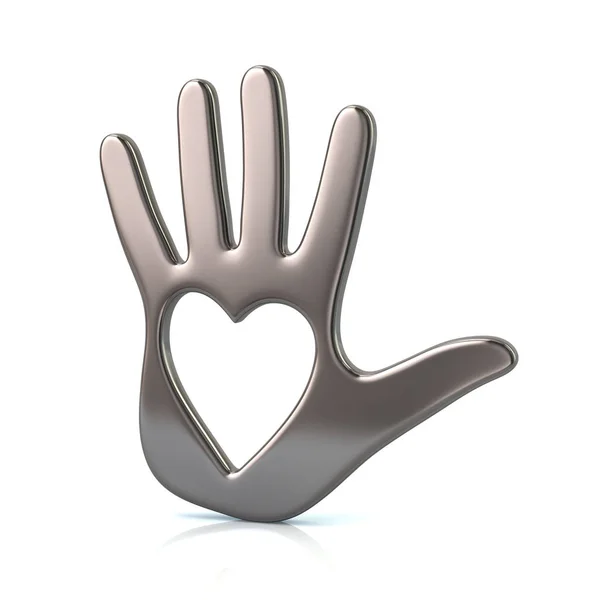 Silver hand with heart — Stock Photo, Image