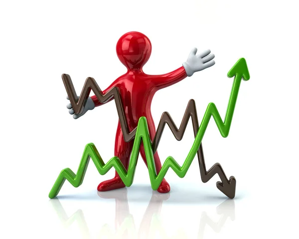 Homem vermelho apresentando gráfico de negócios — Fotografia de Stock