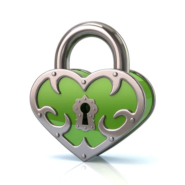 Coração em forma de fechadura verde fechada — Fotografia de Stock