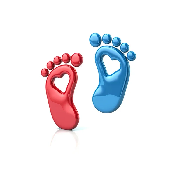 Pegadas de bebê vermelho e azul — Fotografia de Stock
