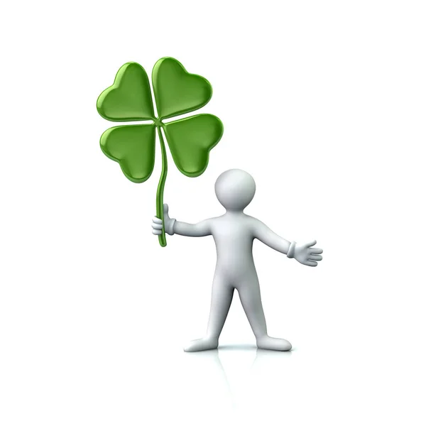 Cartoon man holding four leaves clover — Stock Photo, Image