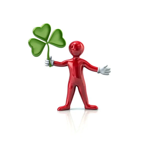 Red man holding three leaves clover — Stock Photo, Image