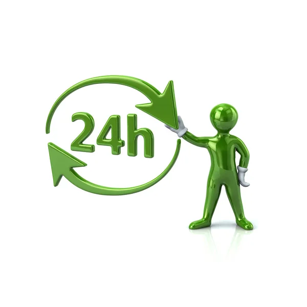 Green man holding 24 hours icon — Stock Photo, Image