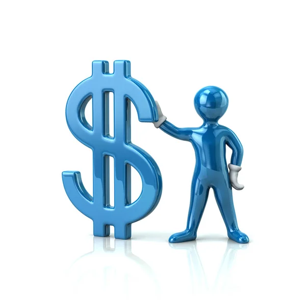 Blauw man bedrijf dollarteken — Stockfoto