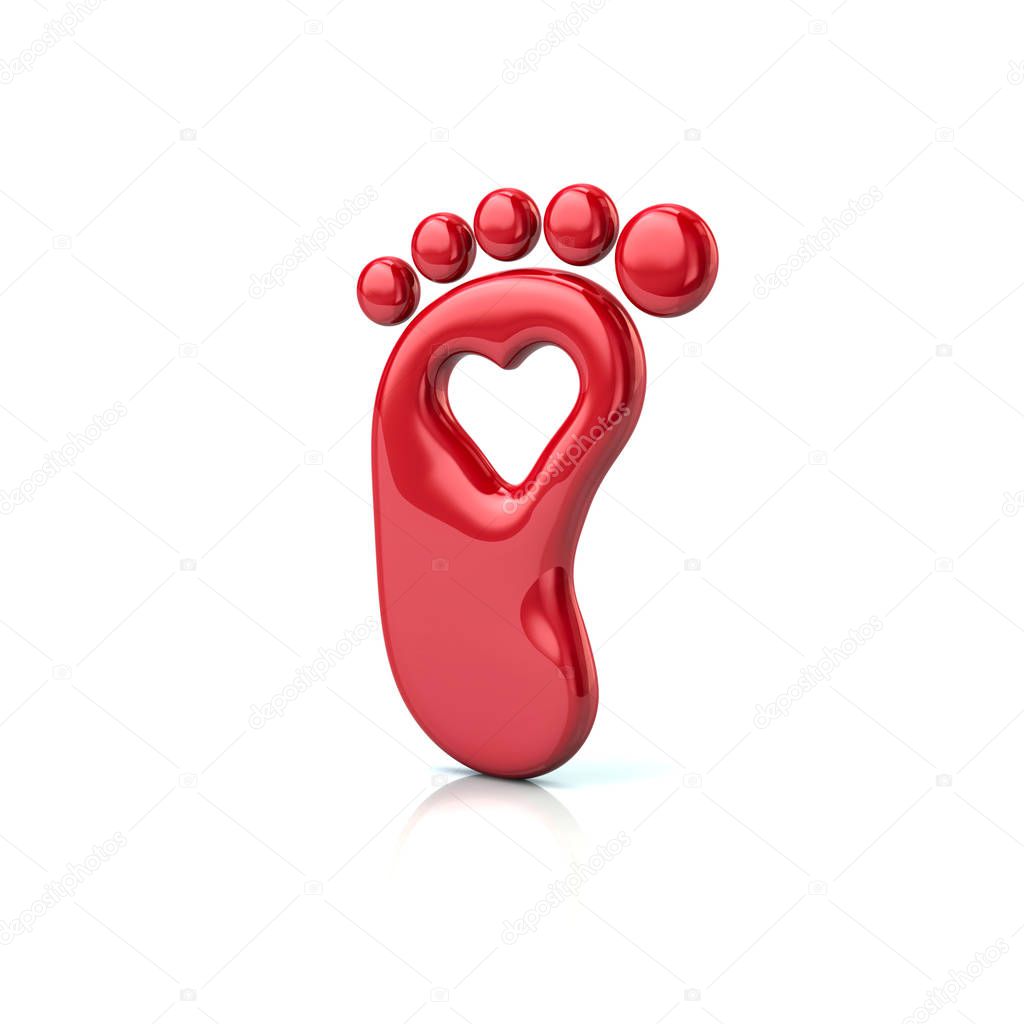 Red footprint with heart 