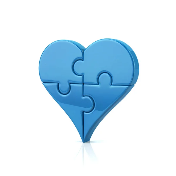 Bulmaca 3d illüstrasyon mavi kalp şeklinde — Stok fotoğraf