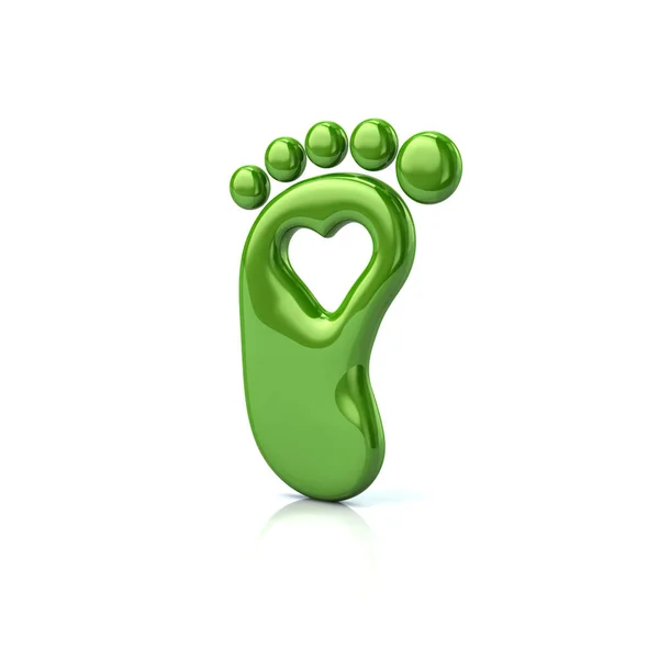 Green footprint with heart — Stock Photo, Image