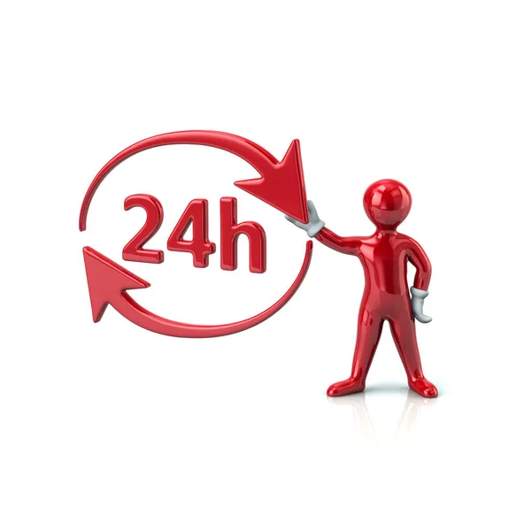 Red man with 24 hours icon — Stock Photo, Image