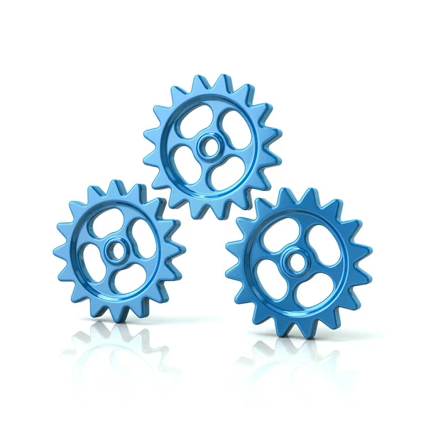 three blue gear wheels