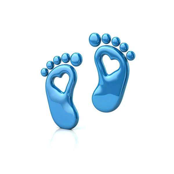 Blue baby footprints with hearts — Stock Photo, Image