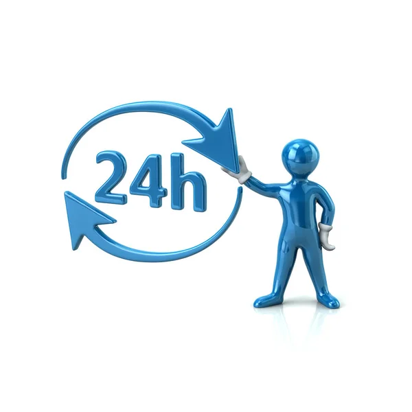 Character holding 24 hours icon — Stock Photo, Image