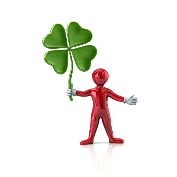 Cartoon man holding clover leaf — Stock Photo, Image