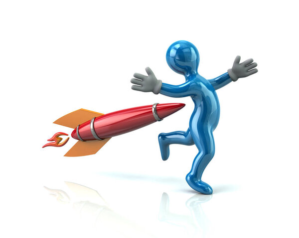 Синий человек и ракета
 